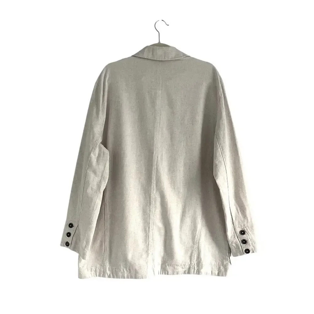 Free People Simply Perfect Linen Blazer Natural Tan Medium Oversized Jacket M